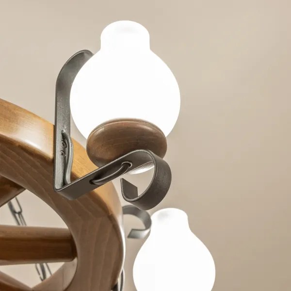 Brilagi - Candelabru cu lanț ROATA, 6 x E14/40W/230V, Ø 70 cm, fag/nuc