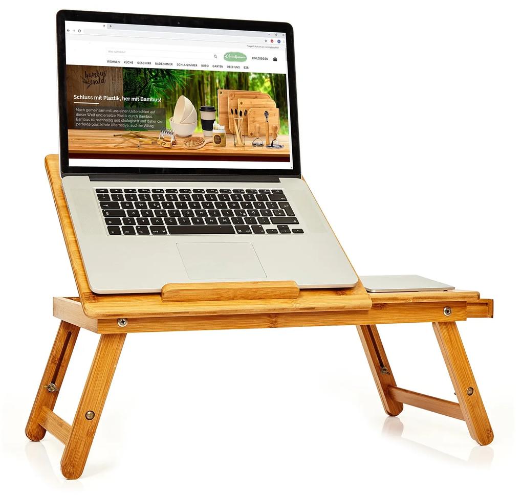 Masă servire pat, pliabilă, masă pentru laptop, reglabilă pe înălțime, 54 × 21 - 29 × 35 cm (lx H x A), bambus