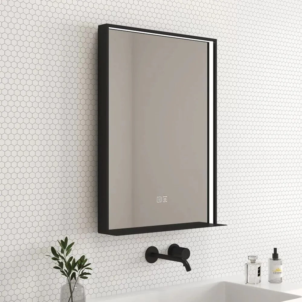 Oglinda cu iluminare si dezaburire Inter Ceramic Enzo rama neagra 60x80 cm