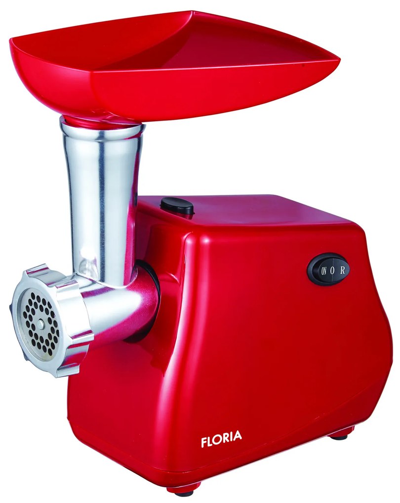 Masina de tocat carne FLORIA ZLN-2387, Rosu Putere 1300W, Accesorii umplut carnati, Functie revers, 1.6kg/min