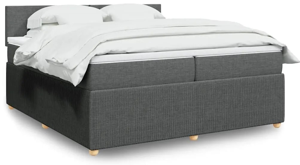 vidaXL Pat box spring cu saltea, gri închis, 200x200 cm, textil