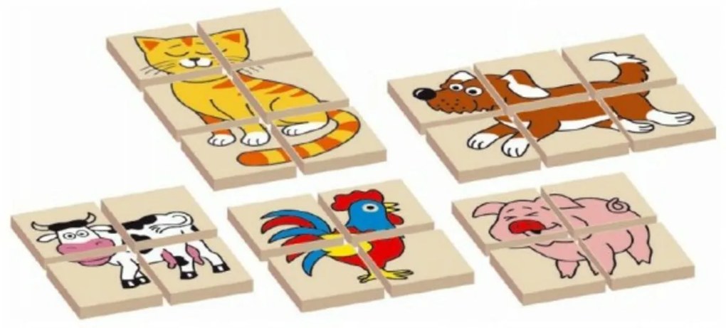 Puzzle Jigsaw animale din lemn bilateral 12dílků 5 animale în o cutie 17x12x1,5cm