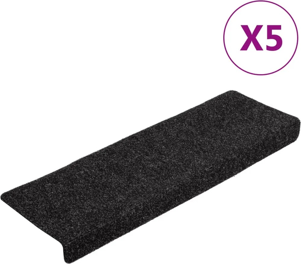 vidaXL Covorașe scări autoadezive, 5 buc., 65x21x4 cm, margini dreptunghiulare negre