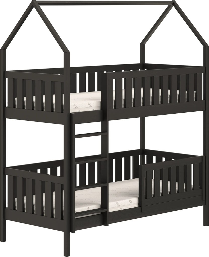Pat Nemos pentru copii supraetajat tip căsuță – Culoare Negru, 80x180