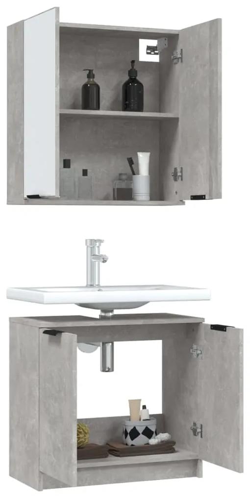 Set dulap de baie, 2 piese, gri beton, lemn prelucrat Gri beton, 2