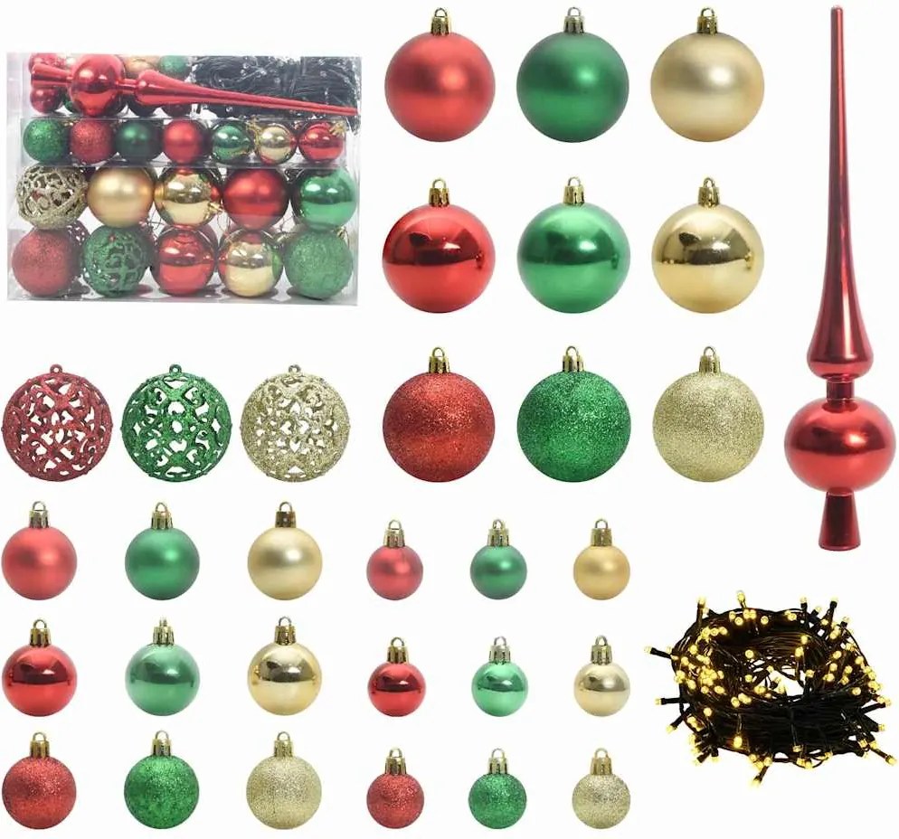 vidaXL Set de Globuri de Crăciun cu 150 LED 61 pcs Multicolour Plastic