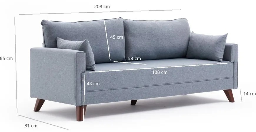 Canapea albastru-deschis extensibilă 208 cm Bella – Balcab Home