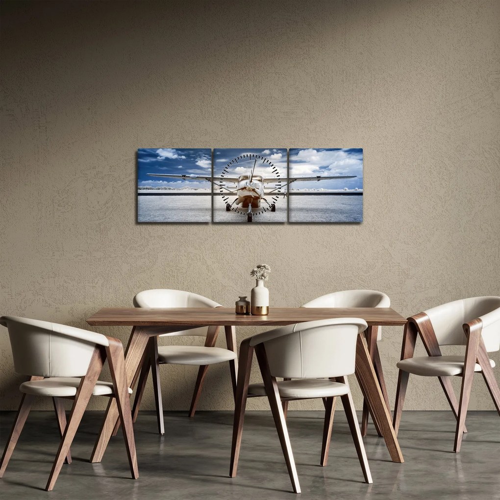 Tablou cu aeroplan cu motor (cu ceas) (90x30 cm)