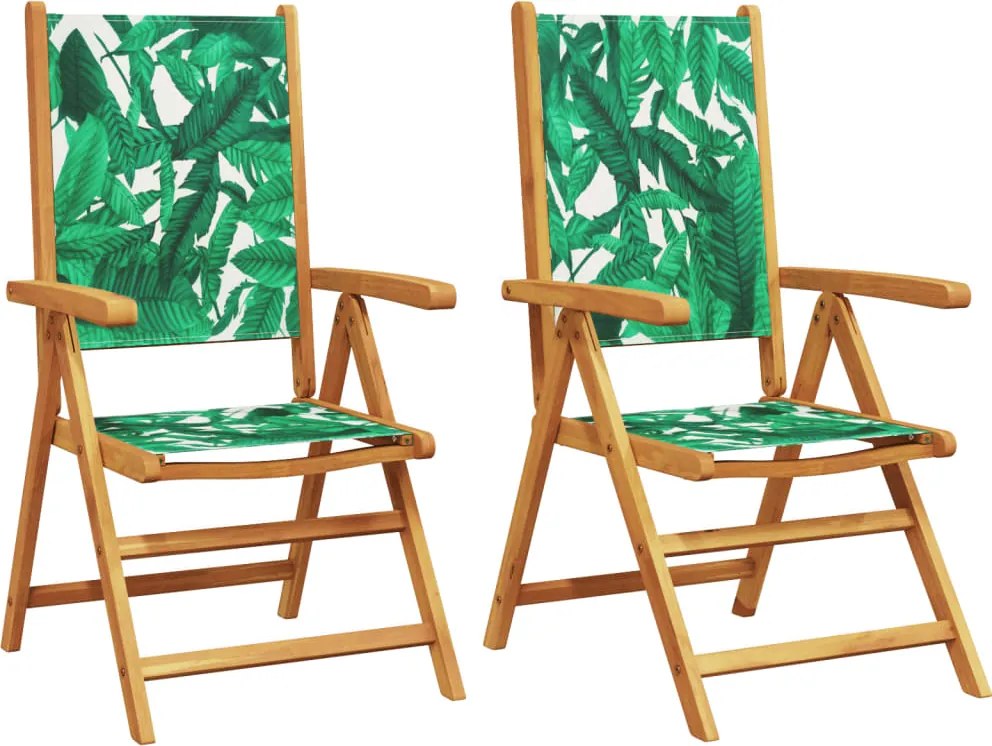 vidaXL Scaune grădină 2 buc., model frunze, lemn masiv acacia textil
