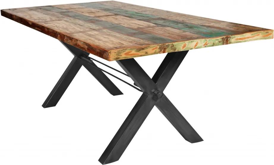 Masa dreptunghiulara cu blat din lemn de tec reciclat Tables &amp; Benches 240x100x76,5 cm multicolor/ negru 
