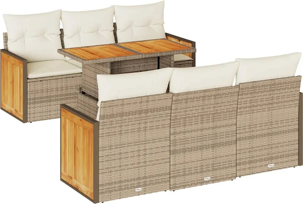 vidaXL Set canapele grădină cu perne 7 piese bej poliratan/lemn acacia