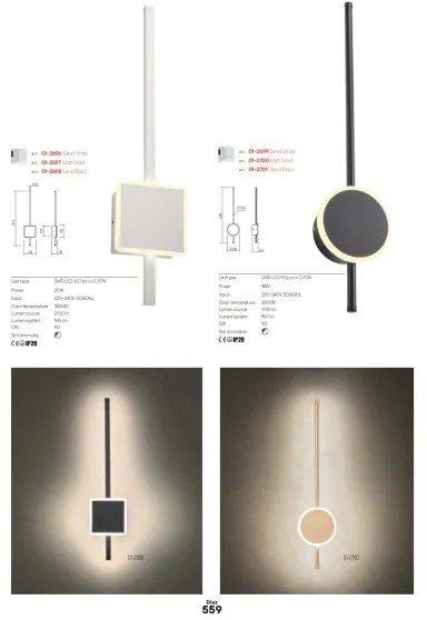 Redo 01-2696 - Aplica LED de perete DIAZ, 20W, 230V, CRI 90, albă