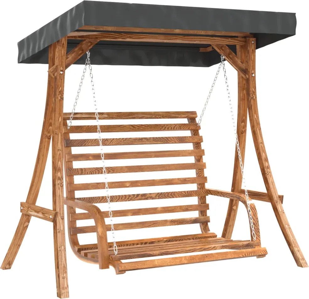 vidaXL Bancă balansoar cu baldachin, lemn masiv molid finisaj din tec