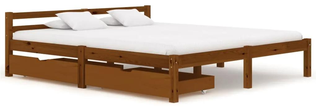 3060524 vidaXL Cadru de pat cu 2 sertare maro miere 180x200 cm lemn masiv pin