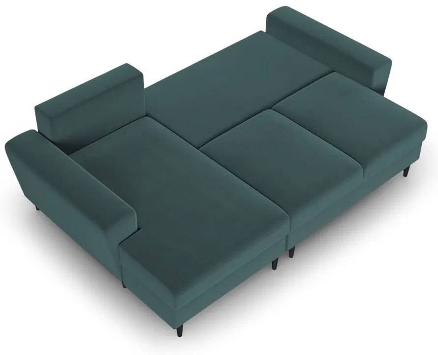 Colțar petrol extensibil, cu spațiu de depozitare cu tapițerie din catifea (cu colț pe partea stângă, cu șezlong) Kyoto – Cosmopolitan Design