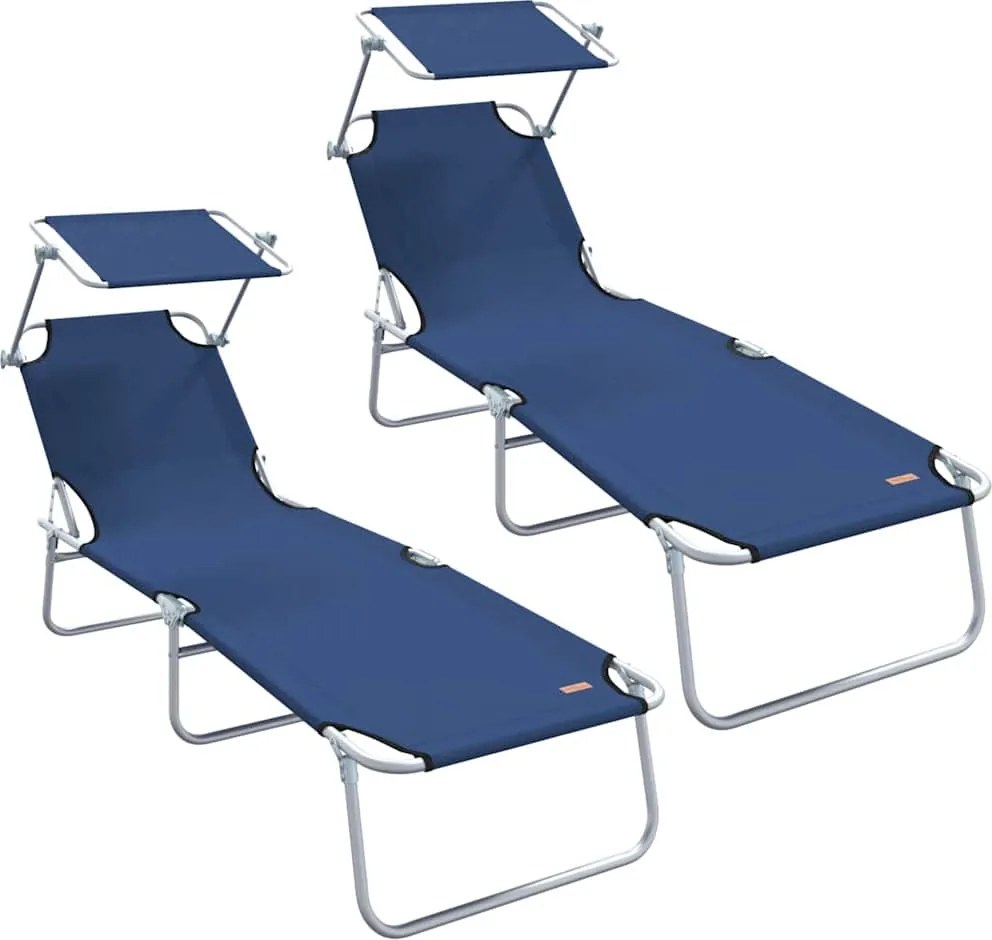 vidaXL Șezlong 2 pcs albastru 58 x 188 x 77cm Poliester