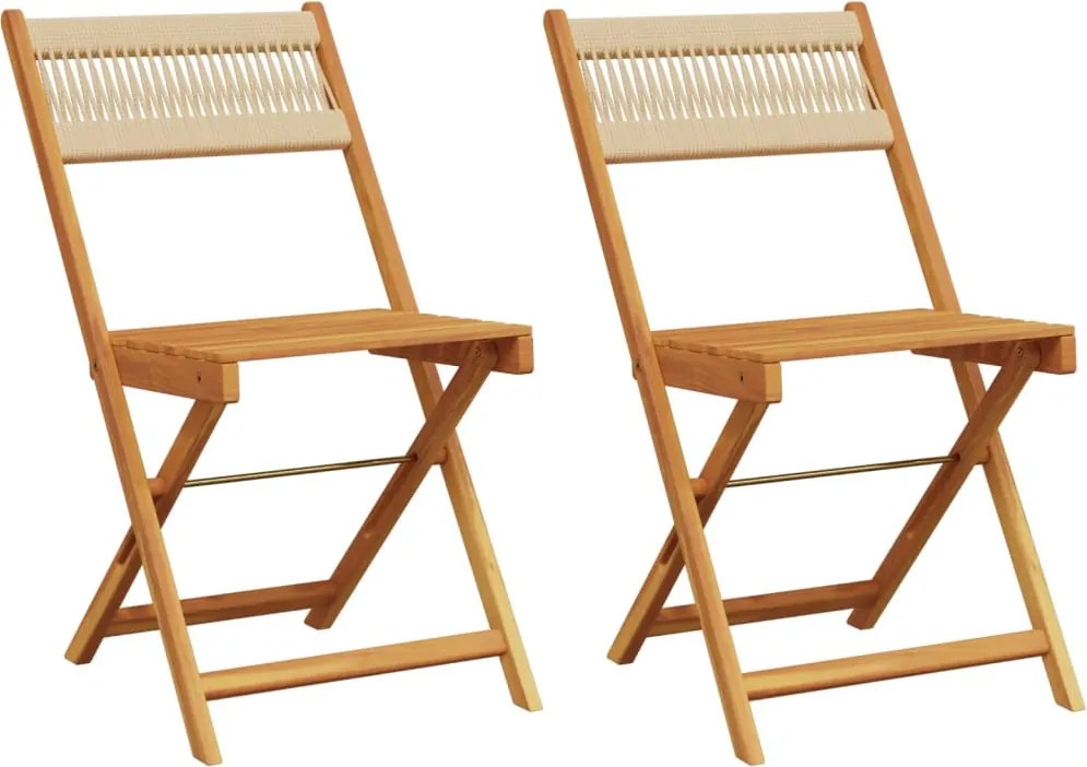 vidaXL Scaune de bistro, 2 buc., bej, lemn masiv acacia și funie