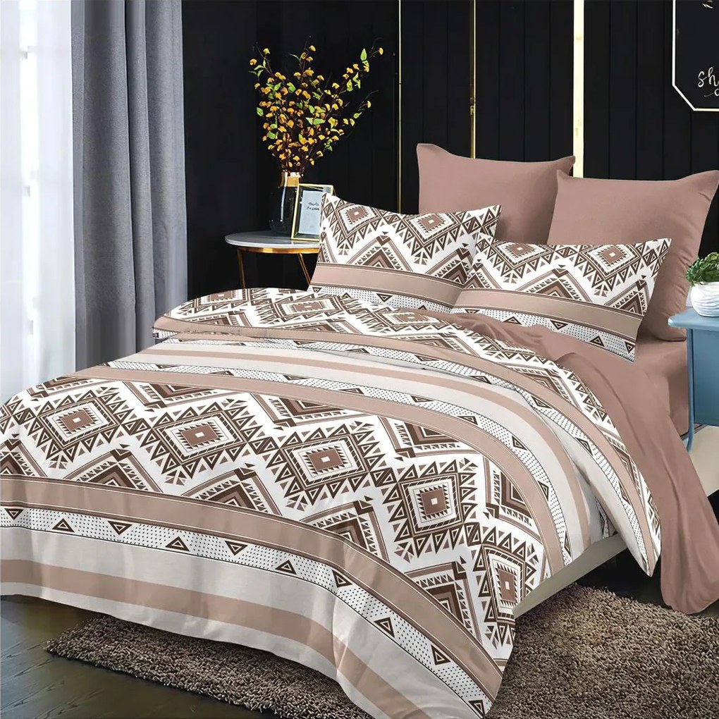 Lenjerie de pat 2 persoane, bumbac finet, 6 piese, 2 fete, SP1053