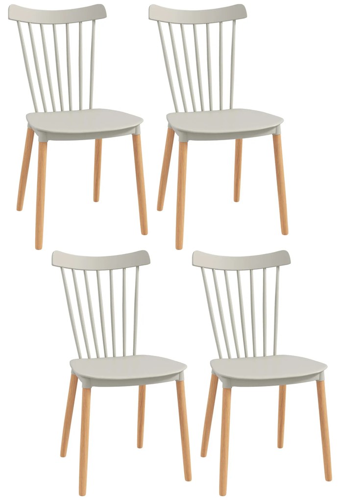 HOMCOM Set de 4 scaune stil scandinav, spătar înalt, șezut din polipropilenă, picioare din fag 48 x 52,5 x 83 cm gri | Aosom Romania