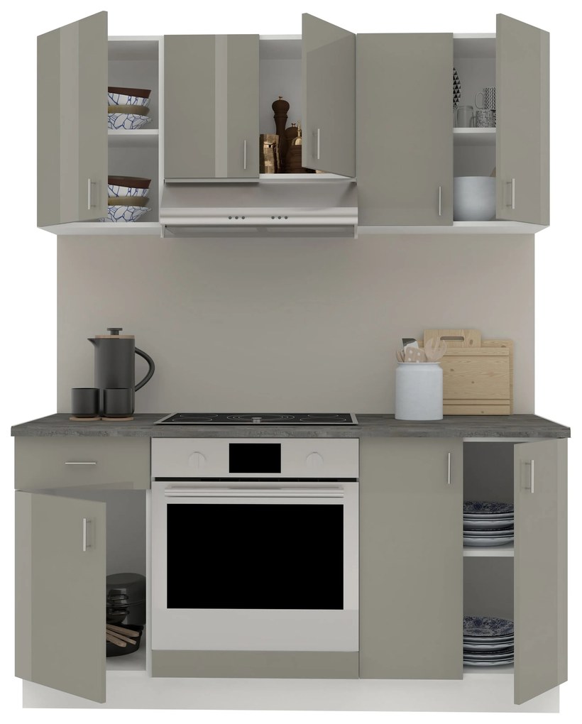 Set Bucatarie Karo V6, Gri Lucios/Alb, MDF, Blat Thermo 28 mm, L 160 cm