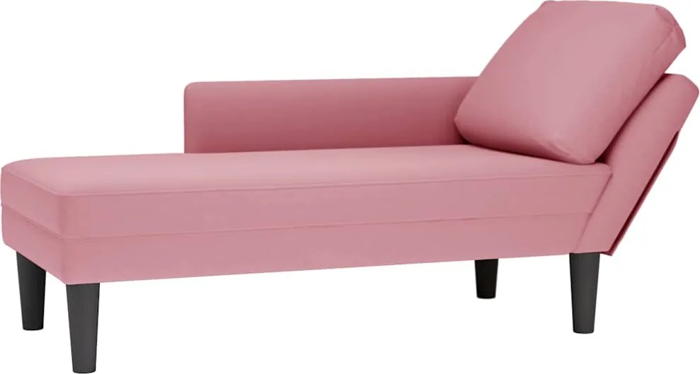 vidaXL Șezlong cu pernă și cotieră dreapta, roz, catifea