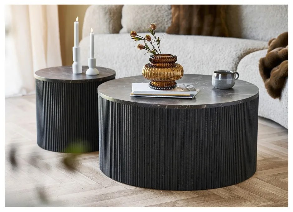 Măsuță de cafea maro închis rotundă cu blat cu aspect de marmură ø 80 cm Rota – House Nordic