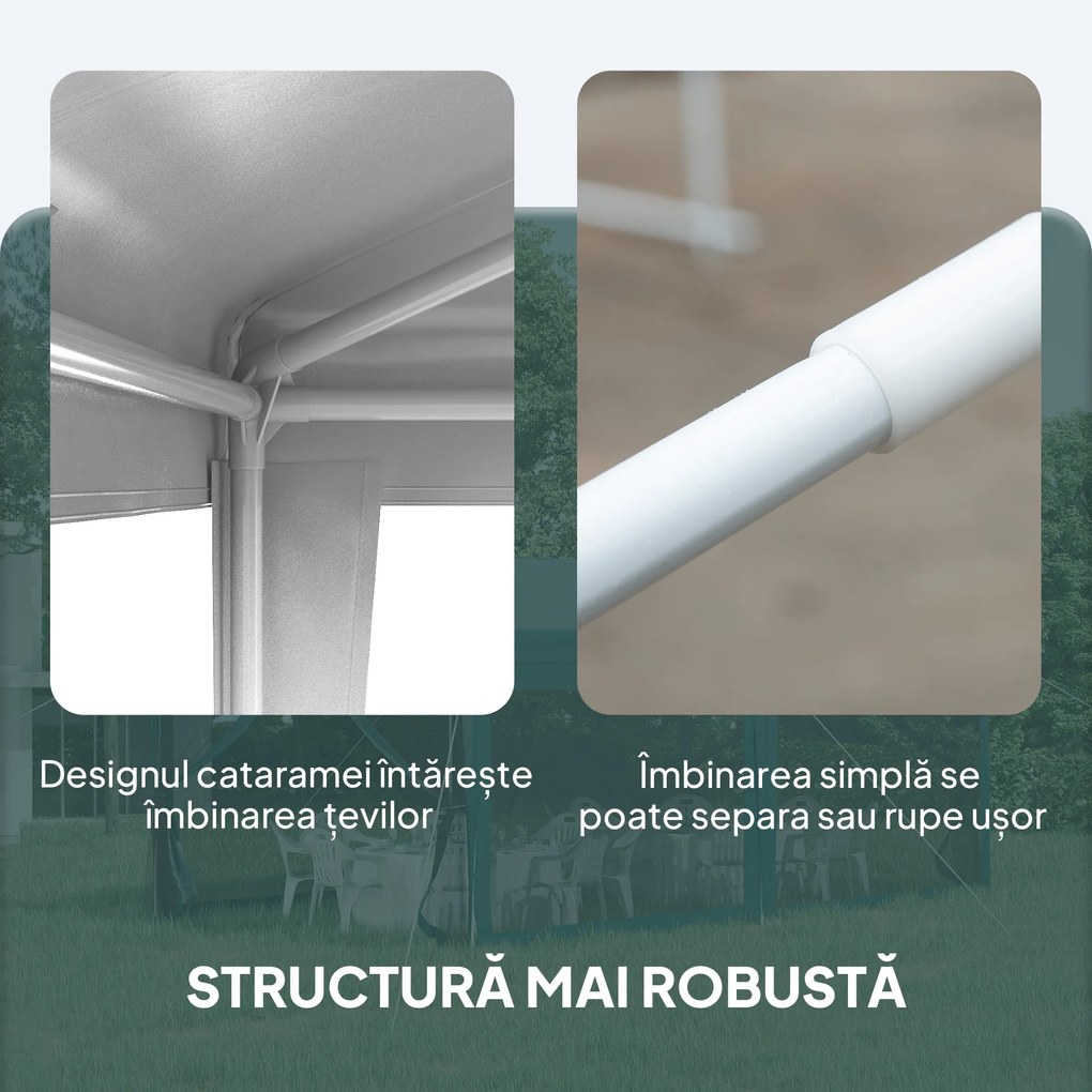 Outsunny Cort de Grădină cu 4 Orificii de Drenaj, Funii și Șuruburi, 293x293 cm, Alb | Aosom Romania