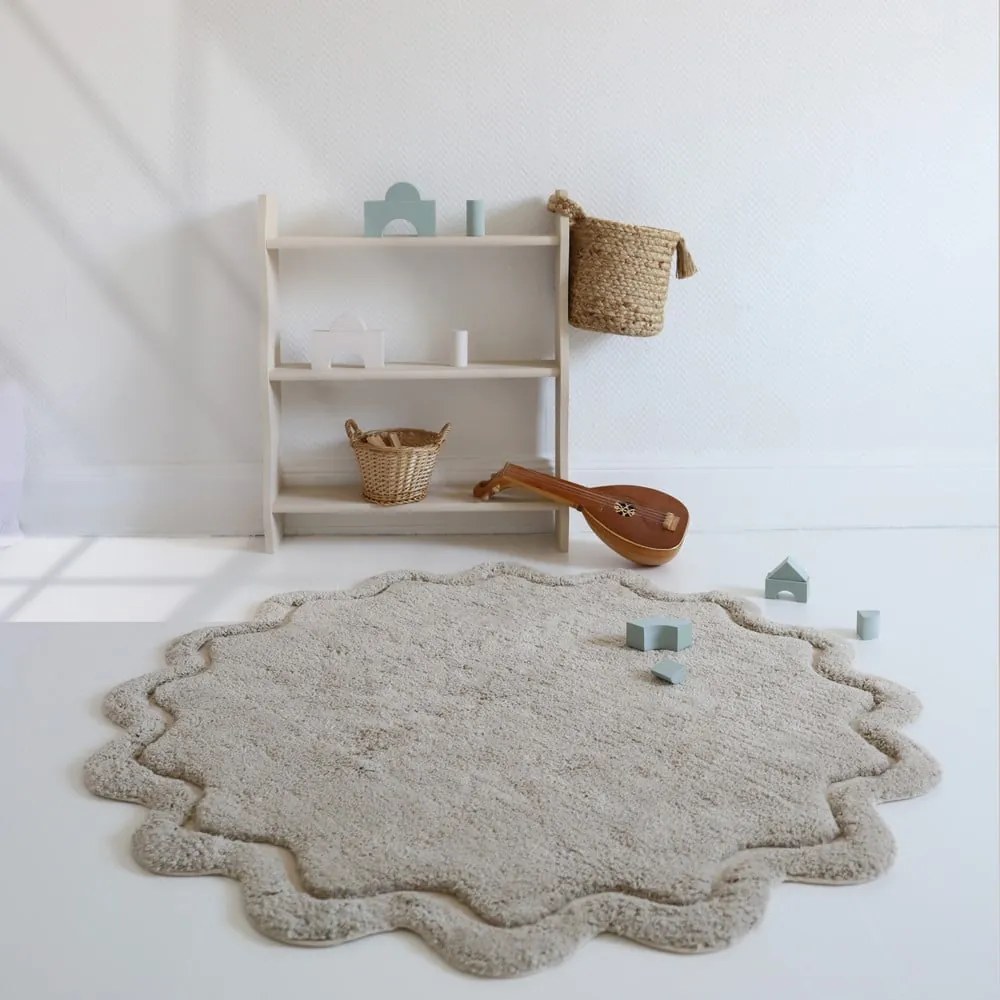 Covor bej lavabil țesut manual rotund din bumbac ø 110 cm Sweet April Lin – Nattiot
