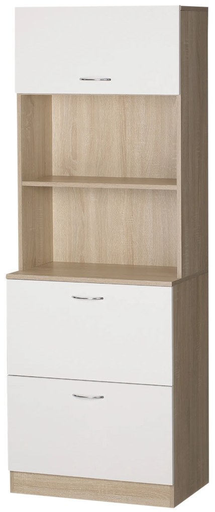 HOMCOM Bufet de bucătărie dulap de bucătărie cu multi-stocare 2 sertare 1 dulap + blat mare 60 x 38 x 168 cm MDF alb | Aosom Romania