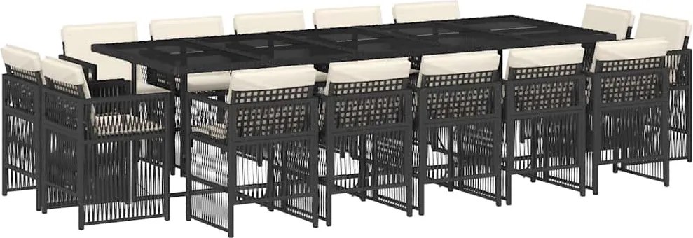 vidaXL Set mobilier de grădină cu perne, 15 piese, negru, poliratan