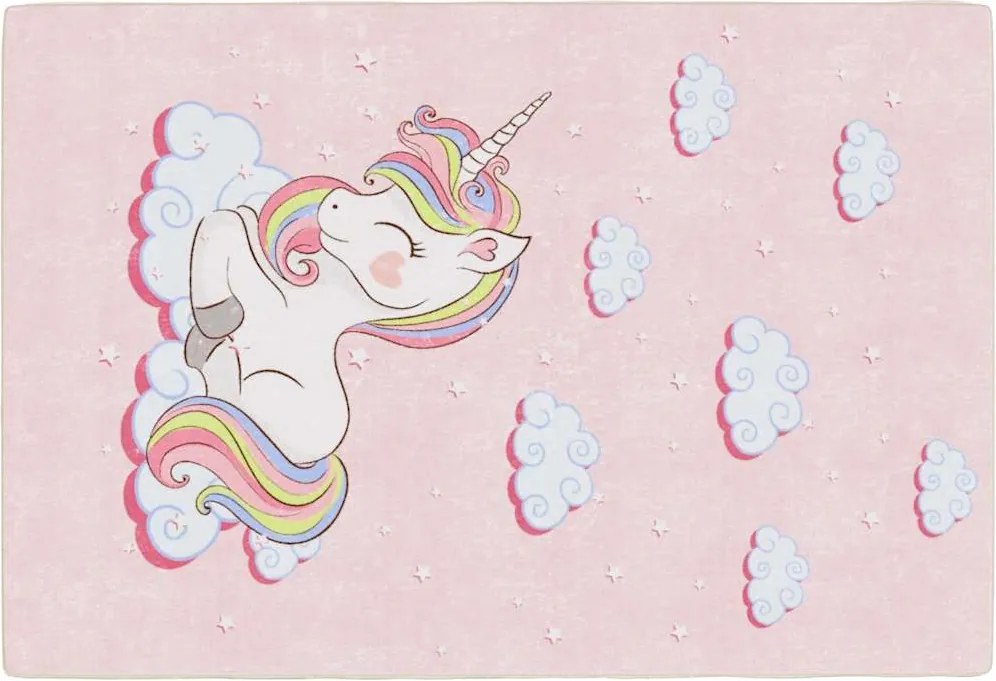 vidaXL Covor copii, roz unicorn, 160x230 cm, lavabil