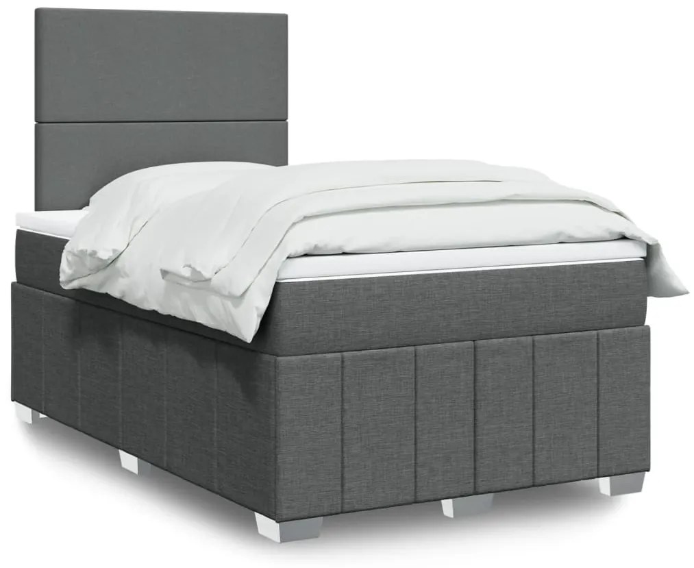 vidaXL Pat box spring cu saltea, gri închis, 120x190 cm, textil