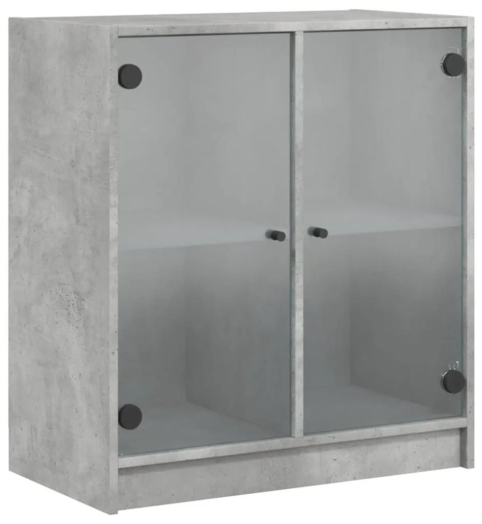 836423 vidaXL Dulap lateral cu uși din sticlă, gri beton, 68x37x75,5 cm