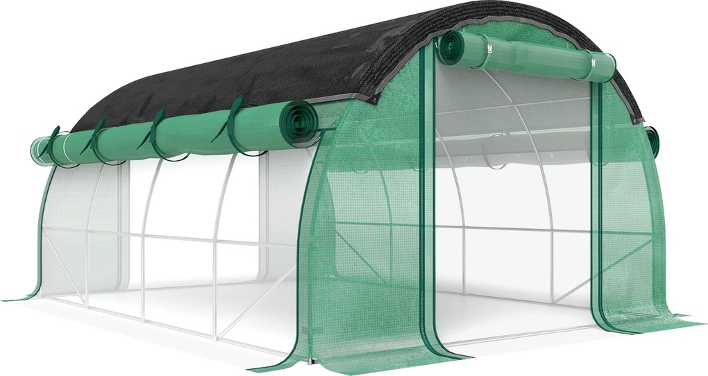 Outsunny Seră de Grădină Tip Tunel 4x3x2 m cu Plasă de Umbrire, Seră pentru Grădină cu 8 Ferestre, 2 Uși și Pereți Laterali Rulanți, Cadru din Oțel și Acoperire din PE, pentru Legume și Flori, Verde | Aosom Romania