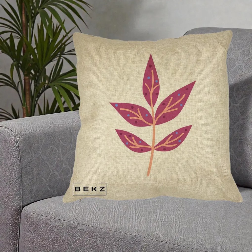 Perna Decorativa Ramura Botanica Mov, 40x40 cm, Crem, Husa Detasabila, Perna Inclusa, BEKZ®