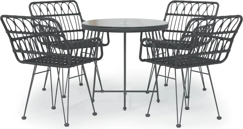 vidaXL Set mobilier de grădină, 5 piese, negru, poliratan