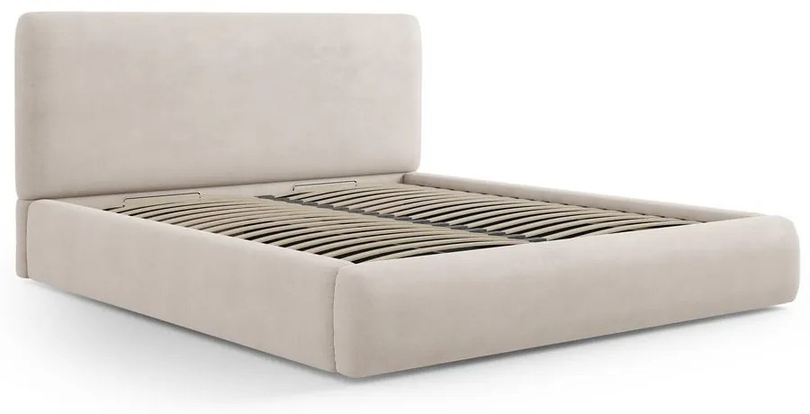 Pat matrimonial bej tapițat cu spațiu de depozitare cu somieră 180x200 cm Colonel – Cosmopolitan Design