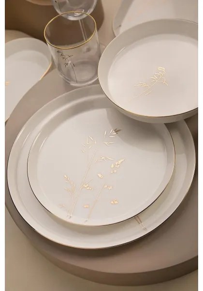 Set de veselă 27 piese alb/auriu/porțelan