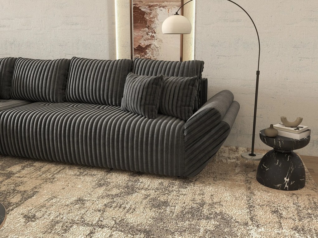 Colțar extensibil dumonde cu ladă de depozitare si sezut confortabil din spuma high-density, Berlin XL Ambience Grey 350x185 cm