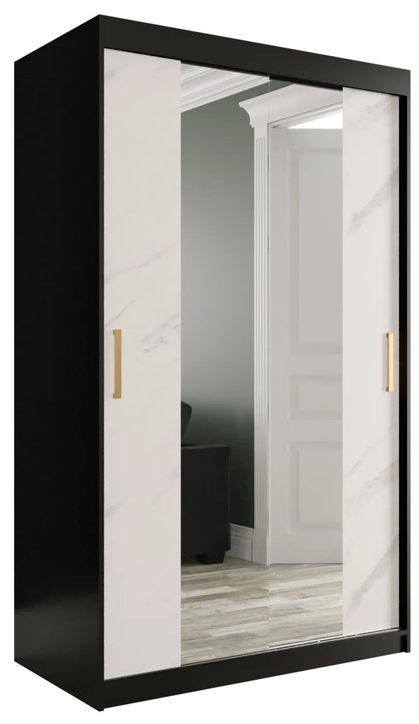 Dulap de haine 120 cm Marbelo T1 (mat negru + marmură albă). 1064562