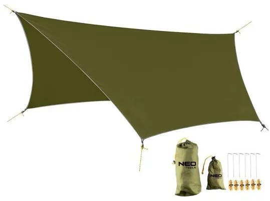 Prelata pentru adapost, pescuit si camping, impermeabila, poliester, model Survival, verde inchis, 360x290 cm, NEO
