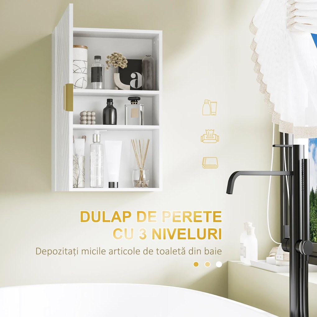 kleankin Dulap pentru Baie Suspendat cu Rafturi Ajustabile, 40x15x60 cm, Alb | Aosom Romania