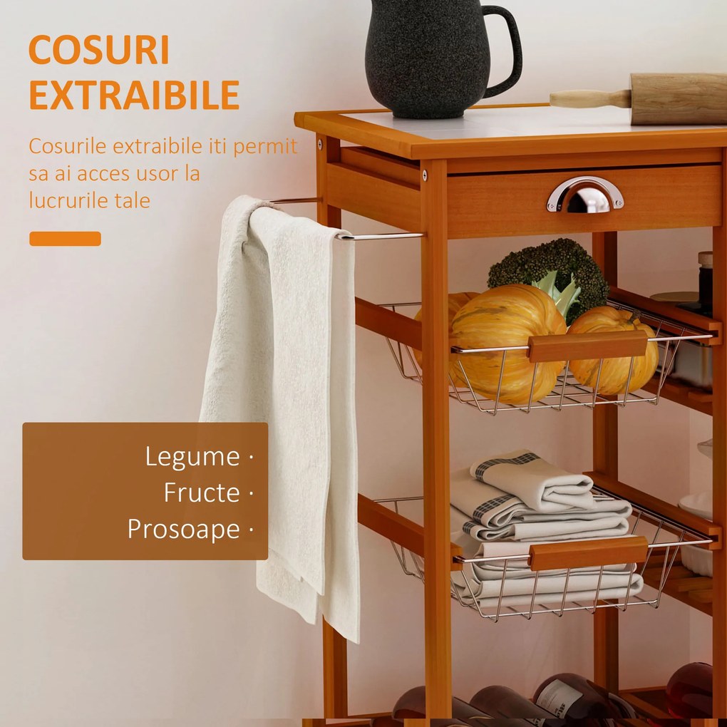 HOMCOM, Carucior bucatarie, dulap cu roti, dulap cu sertare, mobilier pentru bucatarie, maro | Aosom ro