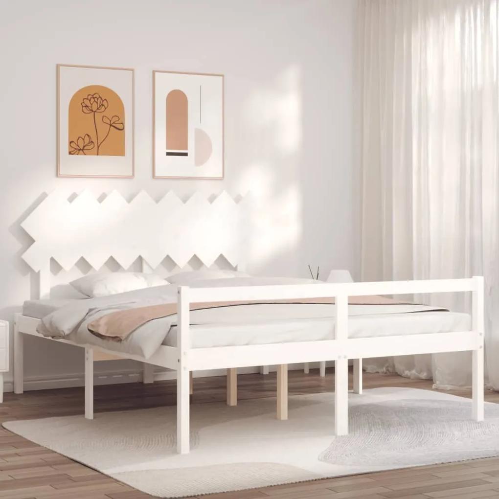 3195557 vidaXL Cadru de pat senior cu tăblie, 160x200 cm, alb, lemn masiv