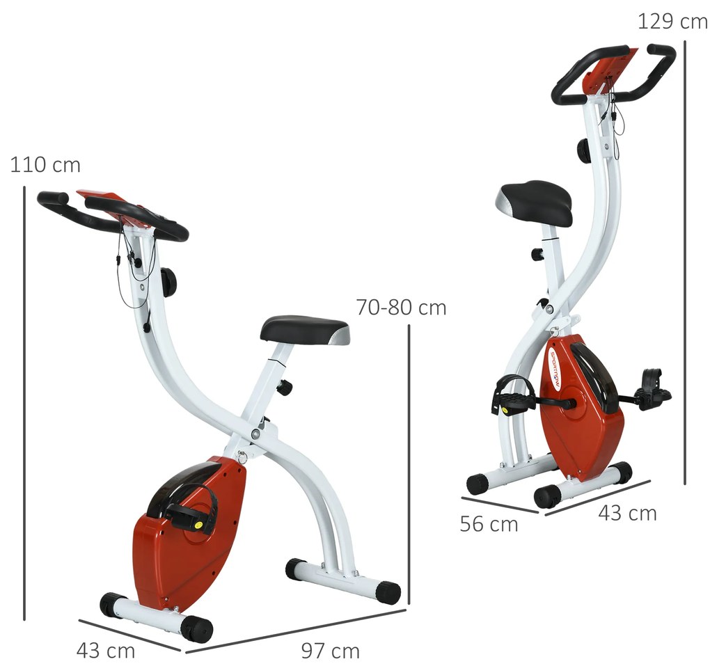 SPORTNOW Bicicletă Magnetică Pliabilă cu 8 Niveluri de Rezistență și Monitor LCD, 97x43x110 cm, Roșu | Aosom Romania