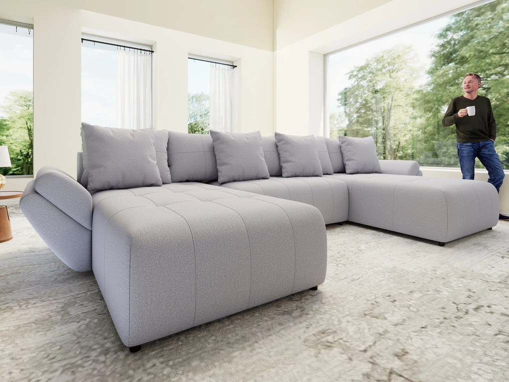 Colțar extensibil dumonde cu ladă de depozitare si sezut confortabil din spuma high-density, Berlin U Enjoy Gri 380x180 cm