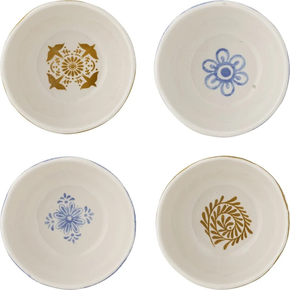 Set 4 boluri din ceramică artizanală, multicolor cu motive mediteraneene, 10,5×5 cm, „Milton"