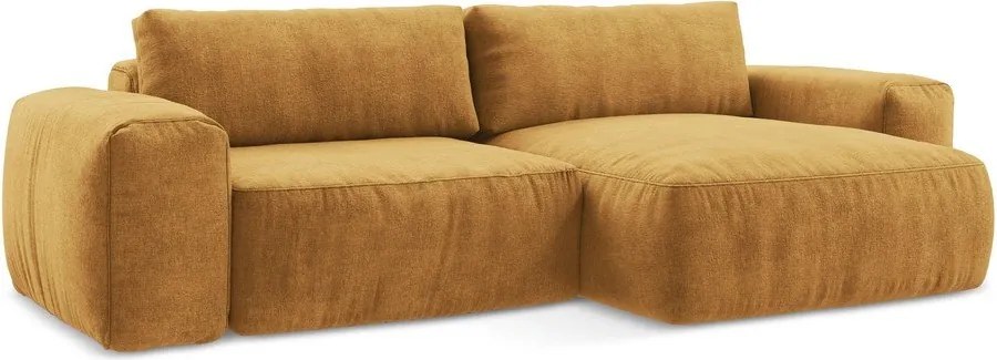 Colțar galben muștar extensibil cu tapițerie din chenille (cu colț pe partea dreaptă/cu șezlong) Kuki – Makamii