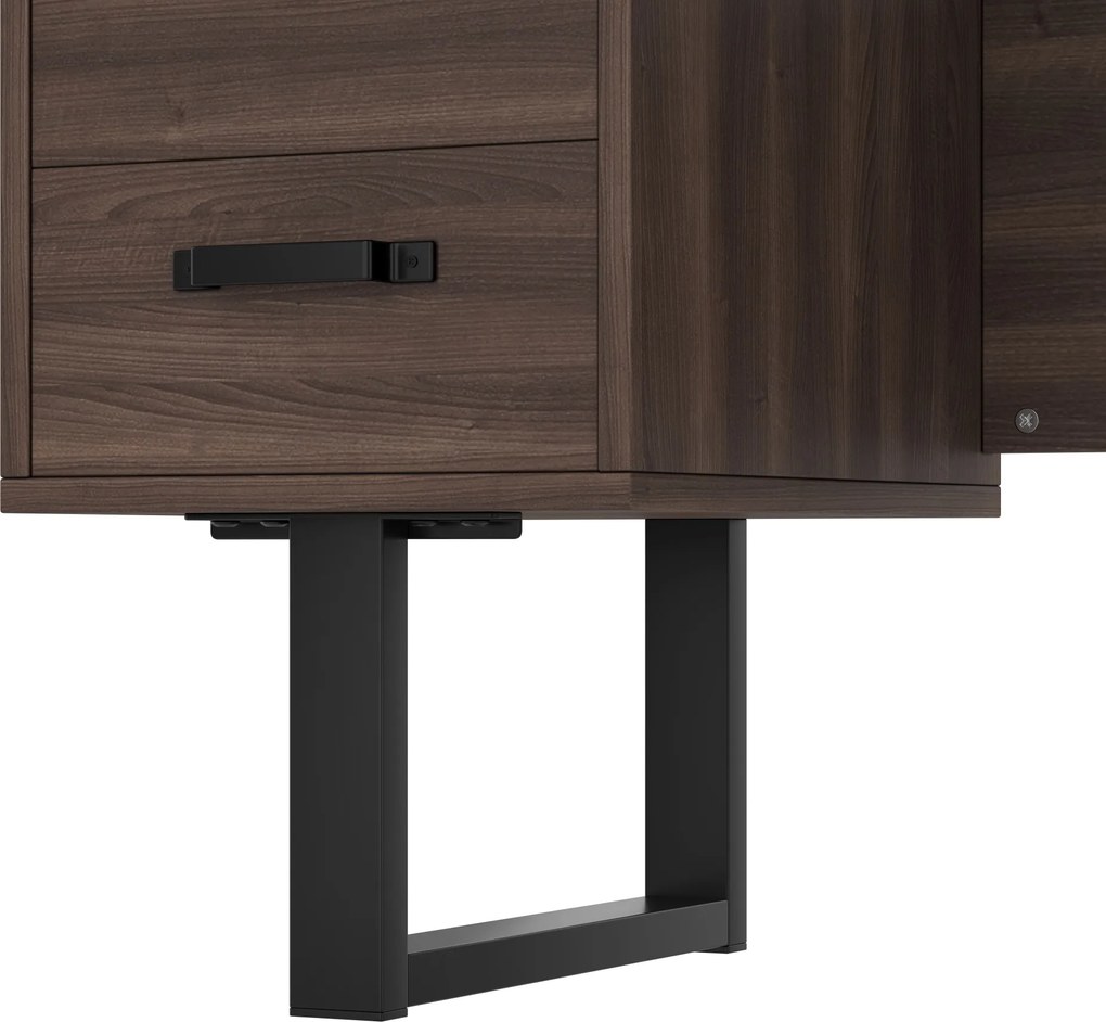 Birou simplu cu sertare, MDF și țeavă de oțel, blat de birou spațios, depozitare eficientă, 135x54x76 cm, Negru + Maro
