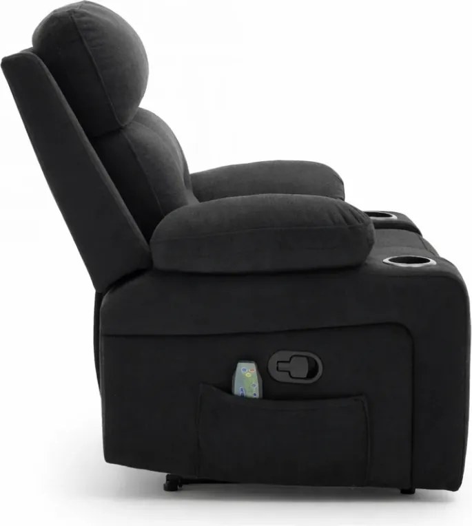 Fotoliu Masaj, Incalzire, Rabatabil, Sezut cu Arcuri Metalice, Suport Picioare extensibil, Chenille, Negru